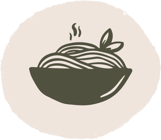 illustration d'un plat de pâtes, sur fond beige